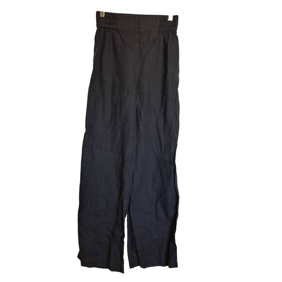 Not Perfect Linen Wide Leg Pants Black Pull On Coastal Minimalist Lagen Size S/M - Picture 1 of 8